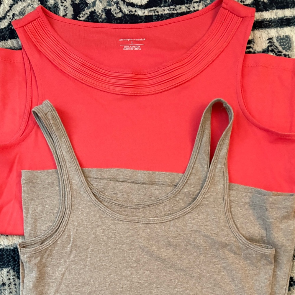 Christopher & Banks Coral Tank Top and Beige Old Navy